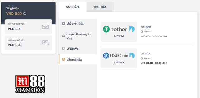 Cách nạp tiền vào M88 hiện đại bằng crypto